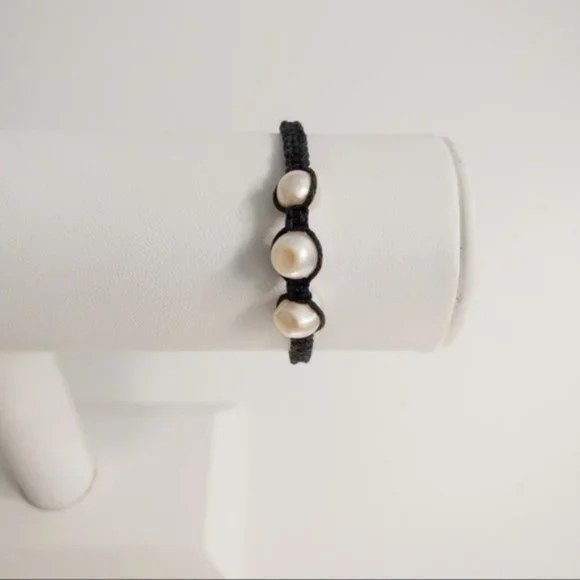 White Baroque Fresh Water Pearl Bracelet Adjustable Cord Artisan Handmade
